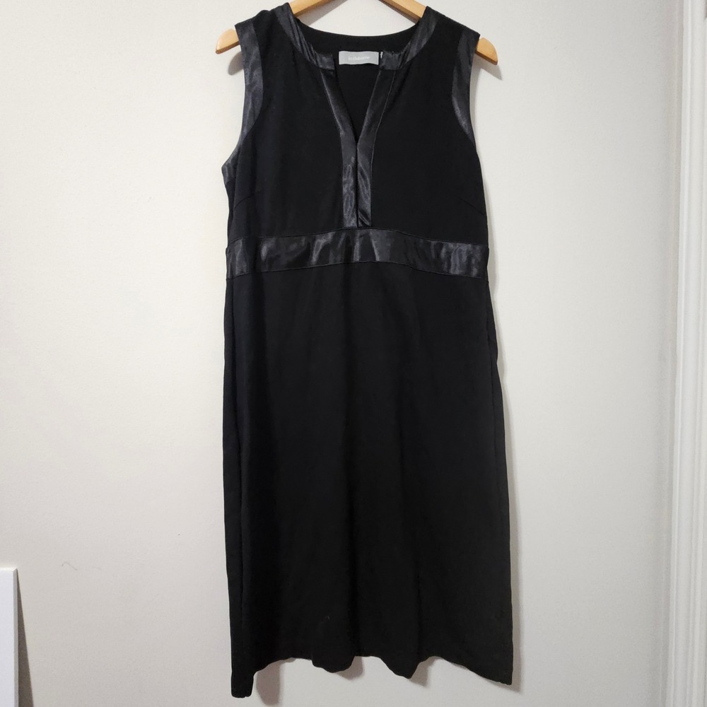 Liz Claiborne Womens Black Sleeveless Sheath Dress Satin Trim Size 12 Ponte Knit